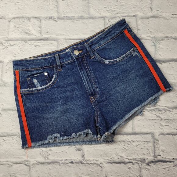 Zara Denim Trafaluc Shorts with Red Racing Stripe size 6 - Picture 1 of 13
